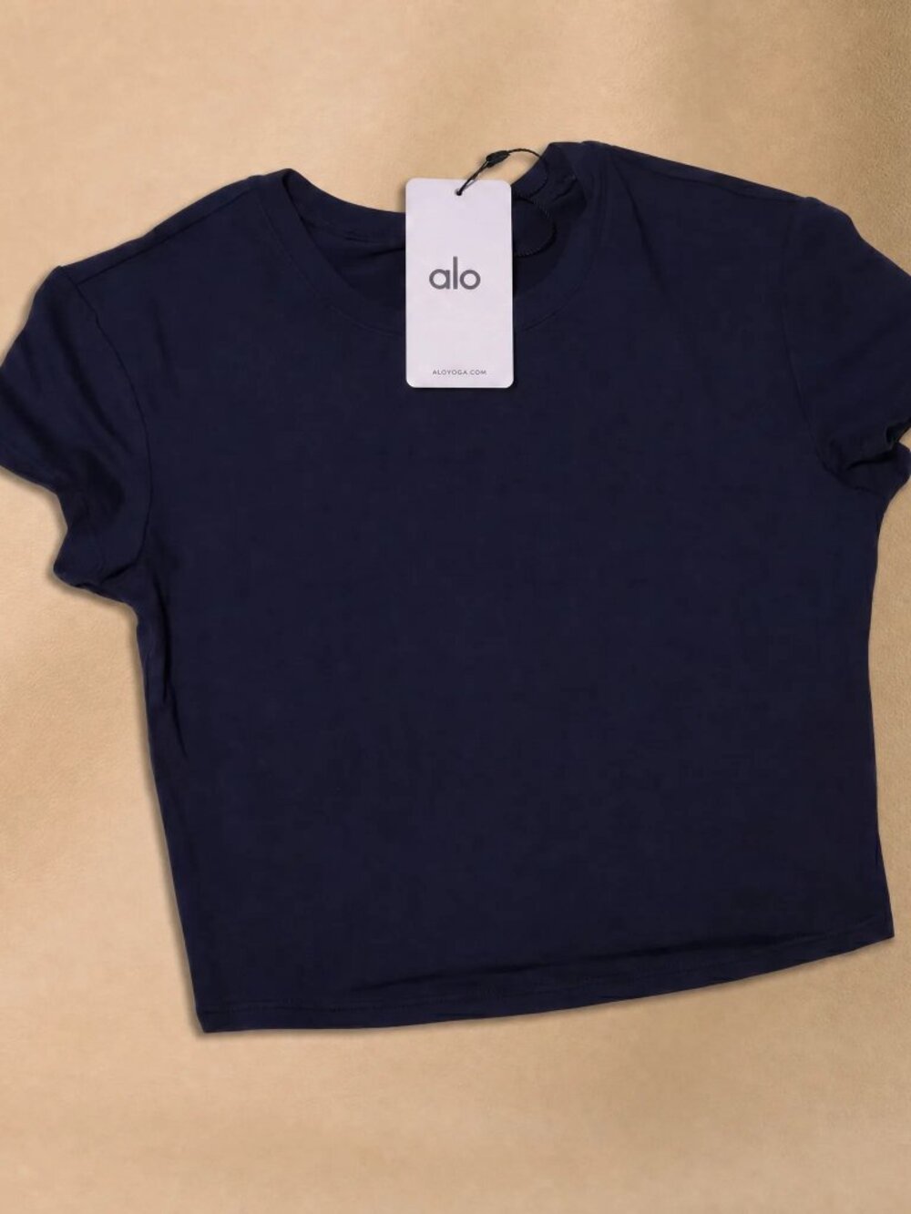 Alo Yoga Alosoft Crop Finesse Short Sleeve Navy Activewear Top - Size XS